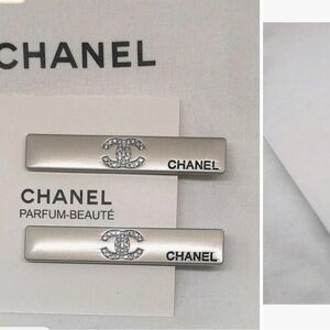CHANEL Silver Logo Hair Accessories with authentic Swarovski crystals new in box
